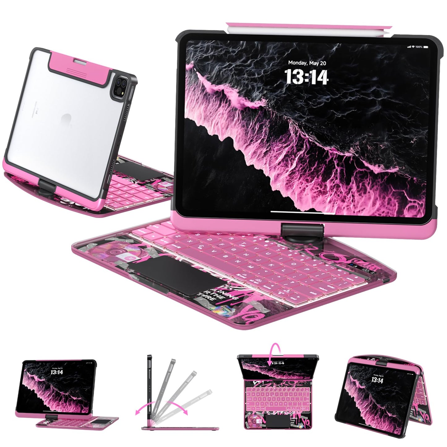 Transparent Keyboard Case for iPad 11” (10th & 11th Gen) – 360° Rotating, Backlit, Trackpad