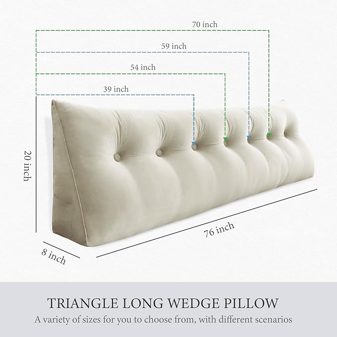 8 lbs Thickened Twin Wedge Pillow Headboard College Dorm Bed Velvet Wedge Pillow Backrest Support Triangular Headboard Pillows with Side Pocket, Dorm Bedding Essentials for Girls & Boys