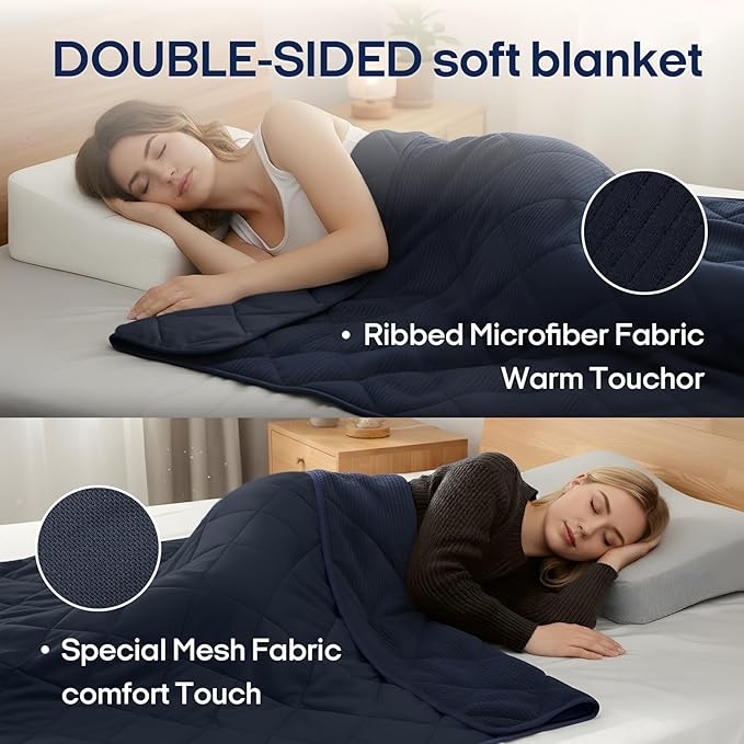 ZonLi Weighted Blanket for Adults (48"x72", 20lbs), Heavy Throw Blanket, Breathable Cooling Weighted Blanket, Soft Thick Blankey for All Season, Premium Glass Beads, Washable,Navy Blue