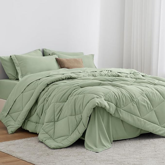 Love's cabin Twin XL Comforter Set Sage, 5 Pieces Twin XL Bed in a Bag, All Season Bedding Sets with 1 Comforter, 1 Flat Sheet, 1 Fitted Sheet, 1 Pillowcase and 1 Pillow Sham