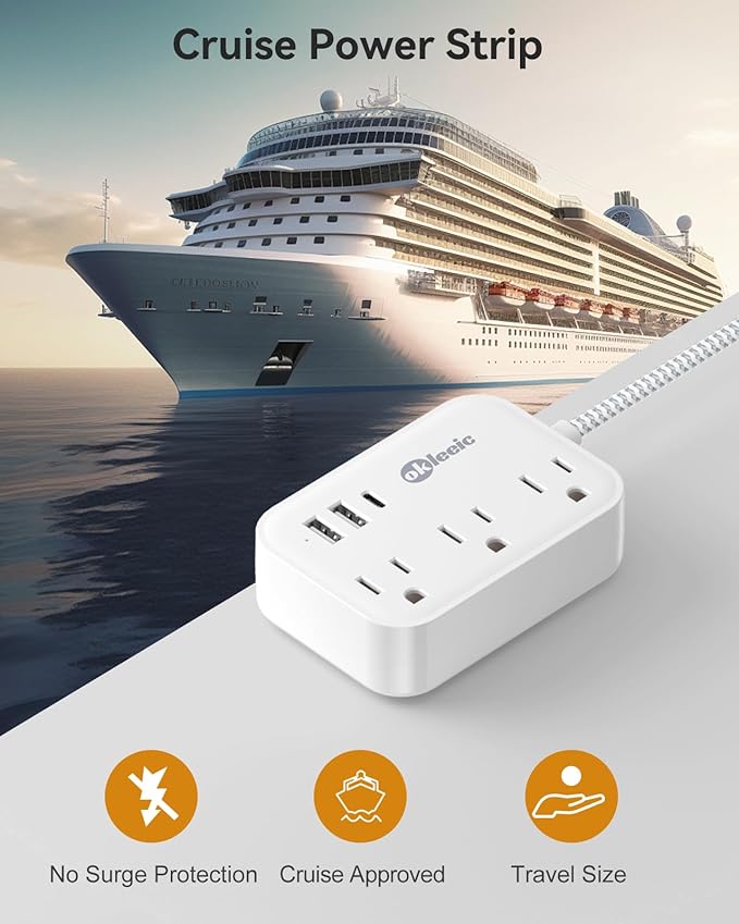 Flat Plug Power Strip with USB Ports, Flat Extension Cord 10 FT with 3 AC Outlets 3 USB Ports, Long Extension Cord Outlet Extender with No Surge Protector for Cruise Ship, Dorm Room Travel Essentials