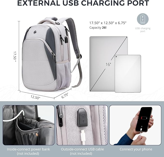 Swissdigital Design Business Laptop Backpack, College Laptops Backpack with USB Charging Port for Men and Women Fits 16 Inch Notebook, Mauve Grey | SD1670-05