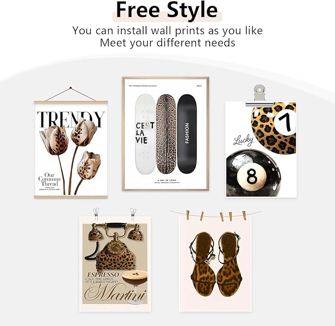 Trendy Leopard Wall Art Set of 9, Aesthetic Cheetah Wall Decor Paintings,Fashion Leopard Y2k Preppy Cheetah Posters Prints Pictures for Apartment Dorm Living Room Home Decor 8x10 Inch Unframed