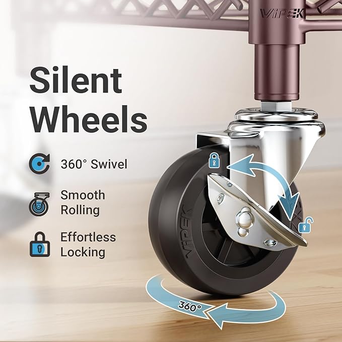 VIPEK R2 Plus Rolling Clothes Rack for Hanging Clothes Heavy Duty Clothing Rack 3 Tiers Adjustable Metal Wire Shelving Garment Racks with Side Hooks, Closet Organizers and Storage Wardrobe, Bronze