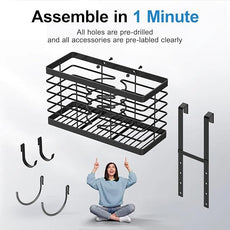 Hair Tool Organizer, 3-in-1 Universal Hair Dryer Holder, Adjustable Height Metal Blow Dryer Holder Wall Mounted/Over Cabinet Door/Free-Standing (Black)