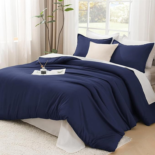 Litanika Comforter Set, Lightweight Solid Bedding Comforter Set, Fluffy Down Alternative Bed Set, Indigo, Oversized King