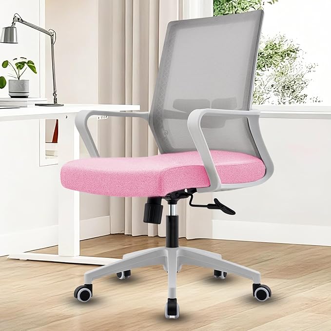 Office Chair ergonomically Designed with Breathable mesh backrest and Lumbar Support Adjustable Height Suitable for Offices Homes bedrooms Study Rooms (Pink)