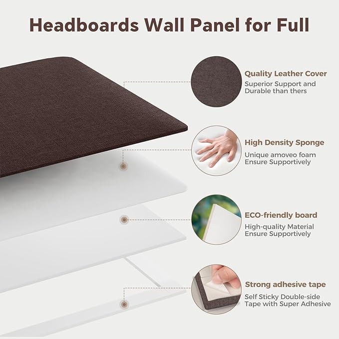 12-Piece Dark Brown Linen Upholstered Headboard King Size, Wall Mounted Panels Set, Elegant Fabric Headboard for Master Suite