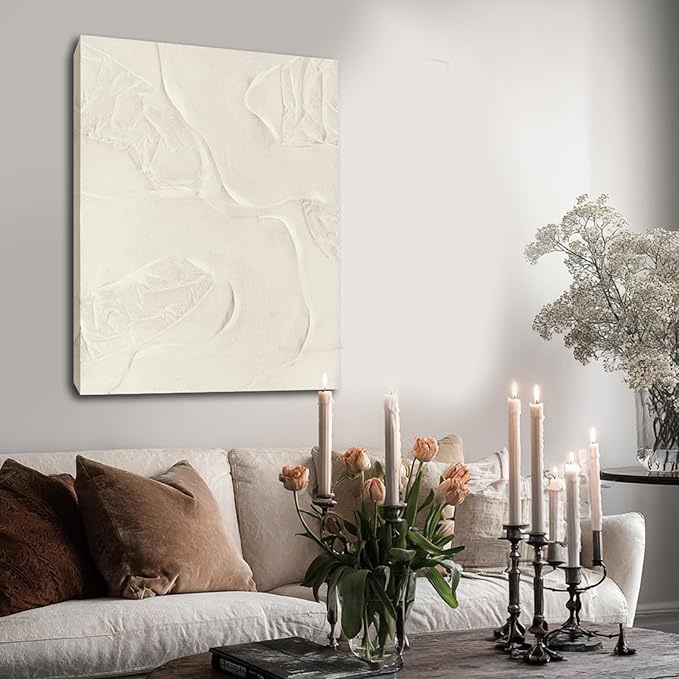 CHUDANHAO Abstract Hand Painted Wall Art Beige Wall Decor Line Hanging Art 32"x40" Large Artwork for Living Room Office Decorations