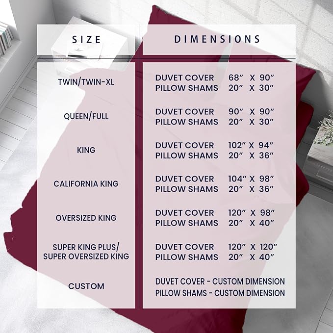 Kotton Culture Custom Duvet Cover -100% Egyptian Cotton Sateen 600 Thread Count Soft Premium Breathable Customizable Comforter Cover(Desired Dimensions)- Zipper Closure & 7 Internal Ties-Red Burgundy