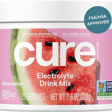 Cure Hydration | Plant-Based Electrolyte Drink Mix | No Added Sugar | FSA-HSA | Dehydration Relief Powder Made with Coconut Water | Non-GMO | Vegan | 28 Servings Jar - Watermelon
