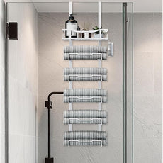 Hanging Towel Racks for Bathroom No Drill - Over The Door 6-Tier Bath Towel Storage Organizer for Small Bathrooms - Back Door Large Tiered Towel Holder Hanger for Rolled Towels RV Camper White