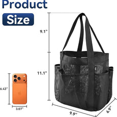 YASONIC Mesh Shower Caddy Portable for Dorm College Room Essentials, 8-Pocket Large Shower Bag with Double Handles, Hanging Shower Basket for Beach, Swimming, Bathroom, Beach, Camp, Gym, Black