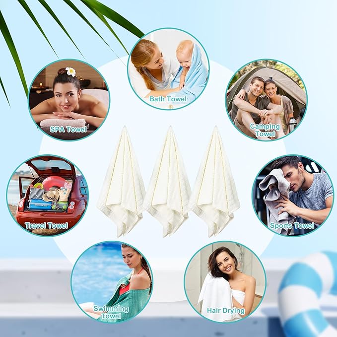 8 Pack Microfiber Bath Towels Bulk 27'' x 60'' Oversized Size Bath Towel Highly Absorbent Extra Large Soft Drying for Shower Beach Winter Salon Sport Gym Party (Slub Velvet,White)