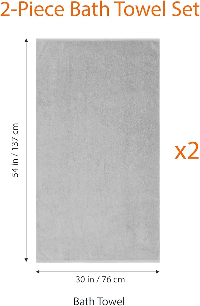 Amazon basics 2 piece Lightweight quick-dry bath towel, 100% cotton, Platinum, 54" x 30"