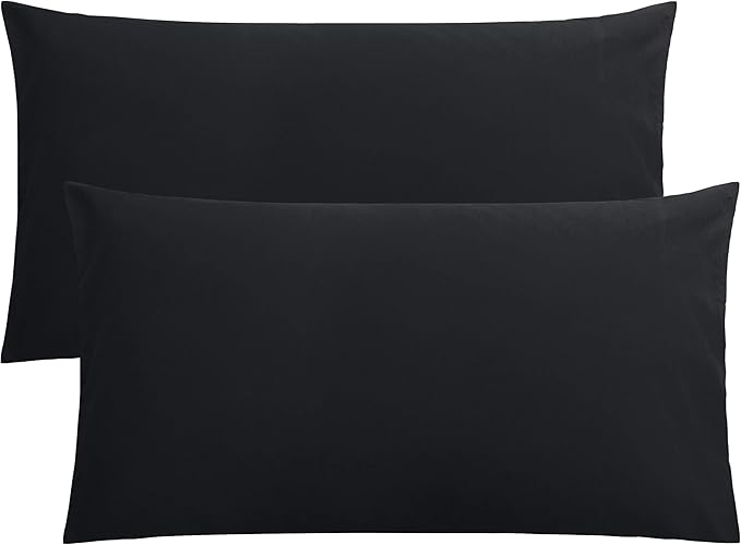 FLXXIE 2 Pack Microfiber King Pillow Cases, 1800 Super Soft Pillowcases with Envelope Closure, Wrinkle, Fade and Stain Resistant Pillow Covers, 20x36, Black