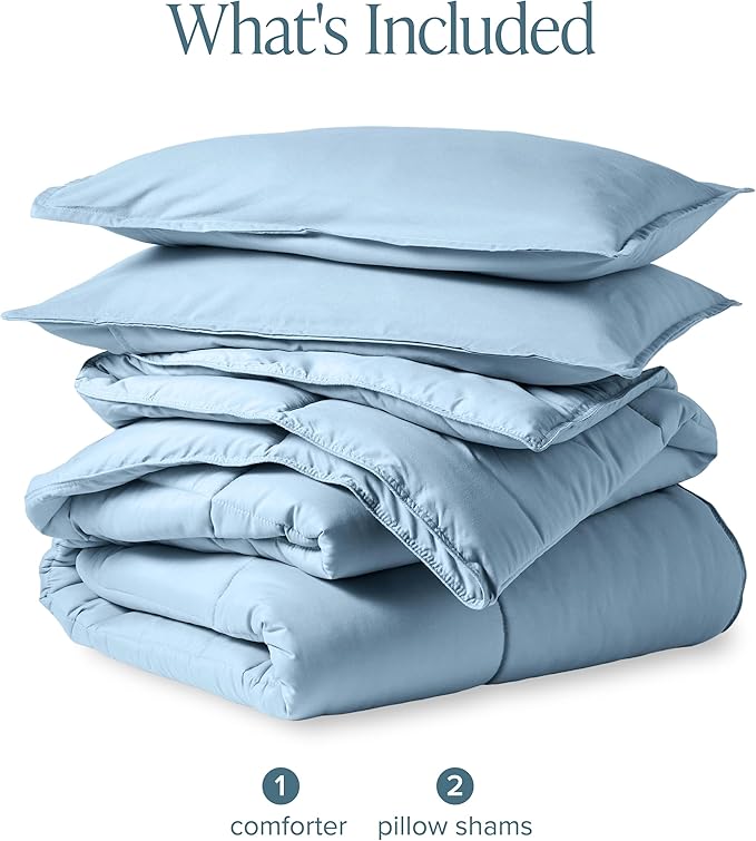 Bare Home Comforter Set - Queen Size - Ultra-Soft - Goose Down Alternative - Premium 1800 Series - Reversible - All Season Warmth (Queen, Light Blue)