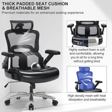 Ergonomic Office Chair:PU Leather Executive Office Computer Desk Chair with High Back Mesh and Adjustable Lumbar Support Rolling Work Swivel Task Chairs Home Meeting Computer Gaming Desk Chair-500Lbs