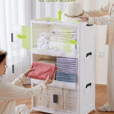 OlarHike 76QT Lockable Storage Bins with Lids - Folding Storage box with Doors and Wheels, Collapsible Plastic Bins for Closets, Stackable Organizer and Containers, Christmas Gifts, 3 Pack Cubes