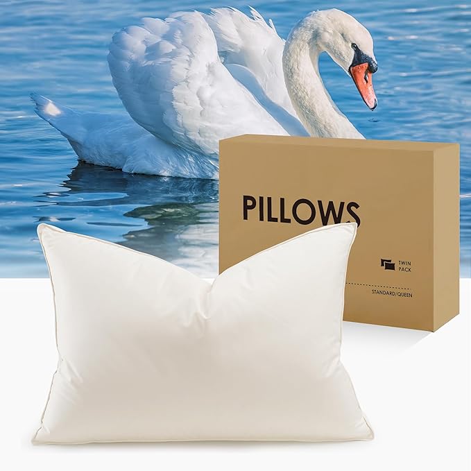 UNIKOME White Goose Down Feather Gusseted Pillows - 100% Organic Cotton Cover - King Size Pillow Set of 2, Made in Japan Pillow for Sleeping