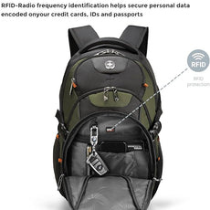 Swissdigital Design Laptop Backpack with USB Charging Port, Travel Backpack Fits 15.6 inches Computer, 31L College School Backpack for Men, Olive/Black | SD803-26