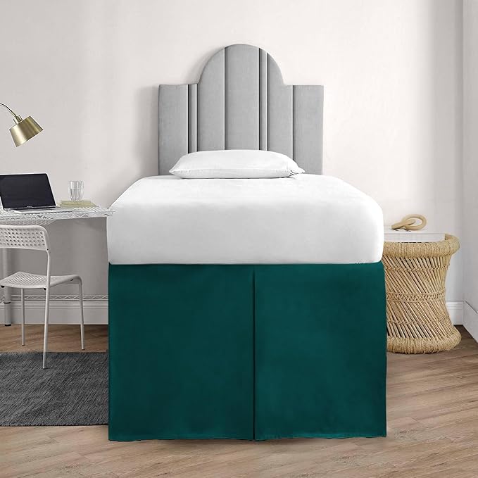 600TC -Dorm Bed Skirt - Split Corner Tailored Dorm Sized Bed Skirt - Dorm Room Essentials - Dorm Bed Skirt 100% Egyptian Cotton - Dorm Décor Bed Skirt Twin XL - 40" Drop (Teal, Solid)