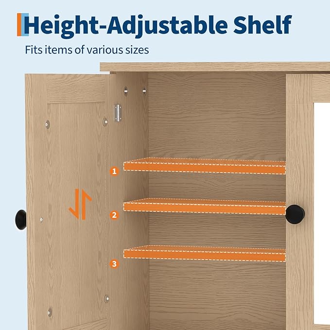 22.2 Inch Mirrored Medicine Cabinet for Bathroom, Over Toilet Wall-Mounted Storage Cabinet with Adjustable Shelf, Waterproof MDF Cabinet for Bathroom Organization