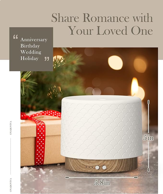 Essential Oil Diffuser, 280ml Ceramic Diffusers for Large Room, Ultrasonic Aromatherapy Diffuser with Cool Mist Humidifier, Quiet and Intelligent Oil Diffusers for Home,Office,Yoga,Bathroom