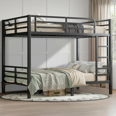 Twin XL Over Twin XL Bunk Bed, Metal Bunk Bed Frame Heavy Duty Bunk Beds Loft Bed Frame with Ladder and Guardrail Metal Slats No Box Spring Required for Adults Teens, Black