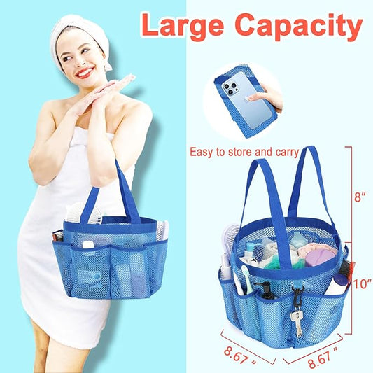 Mesh Shower Caddy Portable for College Dorm Room Essentials, 8-Pocket Large Shower Basket Tote Bag with 2 Handles for Toiletry, Bathroom, Beach, Camp, Gym