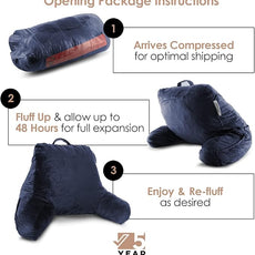 Nestl Reading Pillow with Shredded Memory Foam, Designed for Sitting Up in Bed and Couch, Back and Arms Adjustable Support for Adult & Teens Backrest Pillows for Reading, with Washable Cover Navy Blue