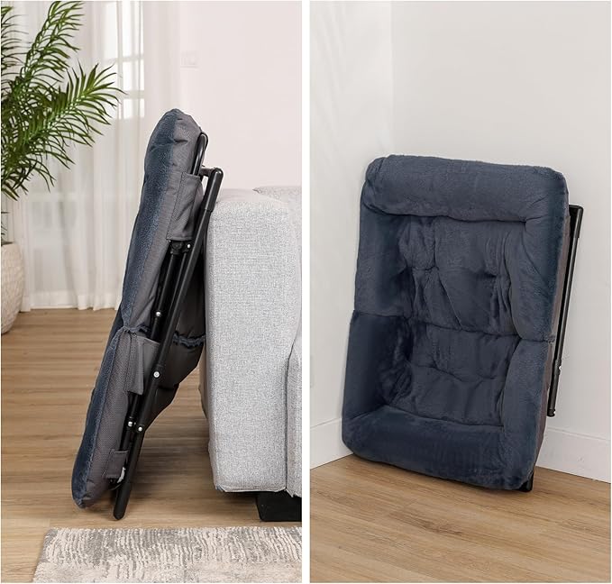 Comfy Saucer Chair for Adults, Soft Faux Fur Bedroom Chair, Accent Dorm Chairs, Flexible Living Room Reading Chairs, Oversized Folding Lounge Seat for Teens, X-Large, Navy Blue