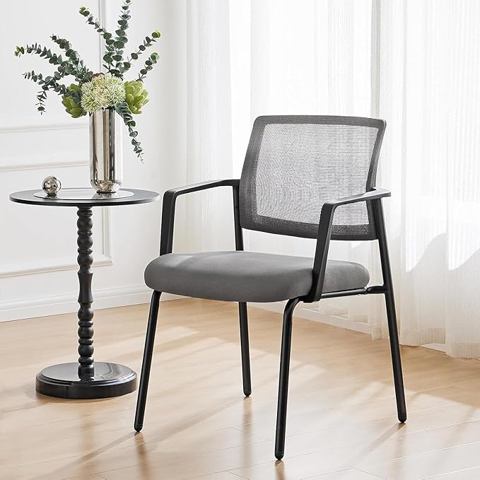 Sweetcrispy Mesh Back Stacking Arm Chairs 1 Pack, Upholstered Fabric Stack Chairs, Sturdy Metal, Easy to Use and Store, Outdoor and Indoor, for Home, Office, Party, Comfy, Grey
