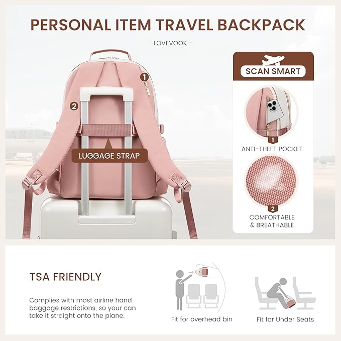 LOVEVOOK Laptop Backpack for Women with Pouch Pocket for Large Capacity Cup,17 Inch Teacher Nurse College Work Backpack Purse,Waterproof Laptop Bag Computer Back Pack for Travel, Beige-Pink-Brown