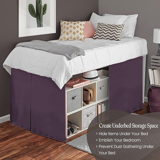 600TC -Dorm Bed Skirt - Split Corner Tailored Dorm Sized Bed Skirt - Dorm Room Essentials - Dorm Bed Skirt 100% Egyptian Cotton - Dorm Décor Bed Skirt Twin XL - 40" Drop (Plum, Solid)