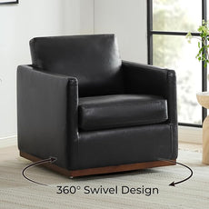 CHITA Swivel Accent Chair, Faux Leather FSC Certified Mid Century Modern Arm Chair for Living Room and Bedroom, Fully Assembled, Black