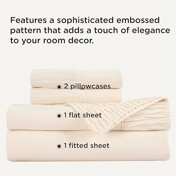Bedsure King Size Sheets Set - 4 Pieces Soft King Sheets - Breathable & Cooling - Hotel Luxury - Easy Care Polyester Microfiber Bedding for Women, Men, Light Beige