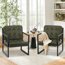 COLAMY Accent Chairs Set of 2, Modern Accent Arm Chairs for Living Room, Comfy Leather Armchairs with Metal Legs for Reception Waiting Room Office Lobby, Green
