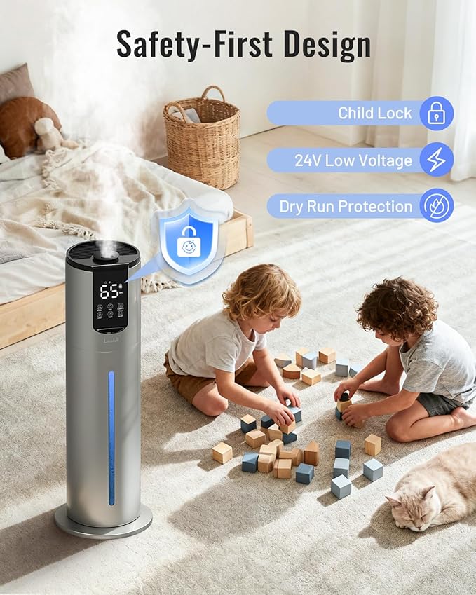 8L Humidifiers for bedroom, Humidifiers large room up to 500 sq ft, Easy to Clean Humidifier with Washable Parts, Ultrasonic Cool Mist Humidifier for Home Plants Baby Nursery Office, Grey