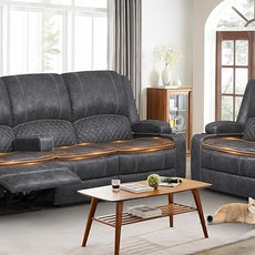 3 Seater Recliner Sofa Set with 2-Tier Cushion, 3+1 Pieces in Living Room, 3 Seater Reclining Couch Velvet Fabric with Removable Console, 1 Oversize Recliner Chair Sofa Seat - Grey