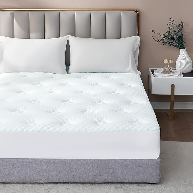 Hansleep Memory Foam Mattress Topper Queen Viscose Derived from Bamboo, Pillow Top Mattress Topper Queen with Deep Pocket, Breathable Mattress Pad for Back Pain Relief, 60" x80", White