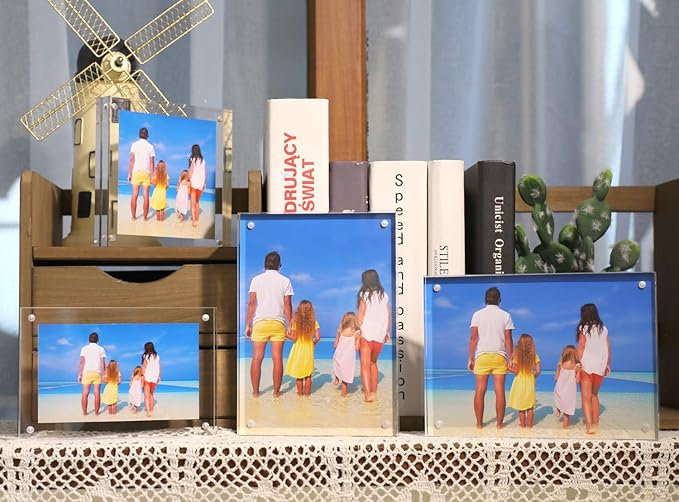 Meetu Acrylic Picture Frame 8.5x11,Clear Freestanding Double Sided 24mm Thickness Frameless Magnetic Photo Frames Desktop Display with Gift Box Package (1 Pack)
