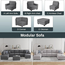 Legend Vansen Modular Sectional Sofa U Shaped Couch with Ottoman Modern Reversible Corner Sectional Couch for Living Room (Dark Grey, U Shaped Sofa-4)