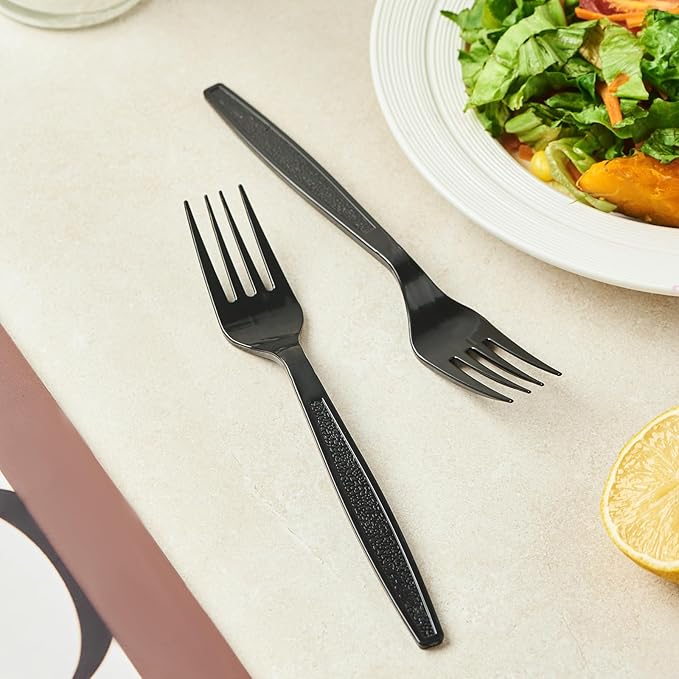 [300 Count] Plastic Forks 7" Black Silverware Heavyweight Cutlery Disposable Utensils Heavy Duty For Every Day Use