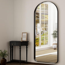 71''x30'' Full Length Mirror with Stand, Large Arched Floor Mirror for Bedroom, Living Room or Closet, Wall-Mounted or Freestanding, Black Aluminum Alloy Frame