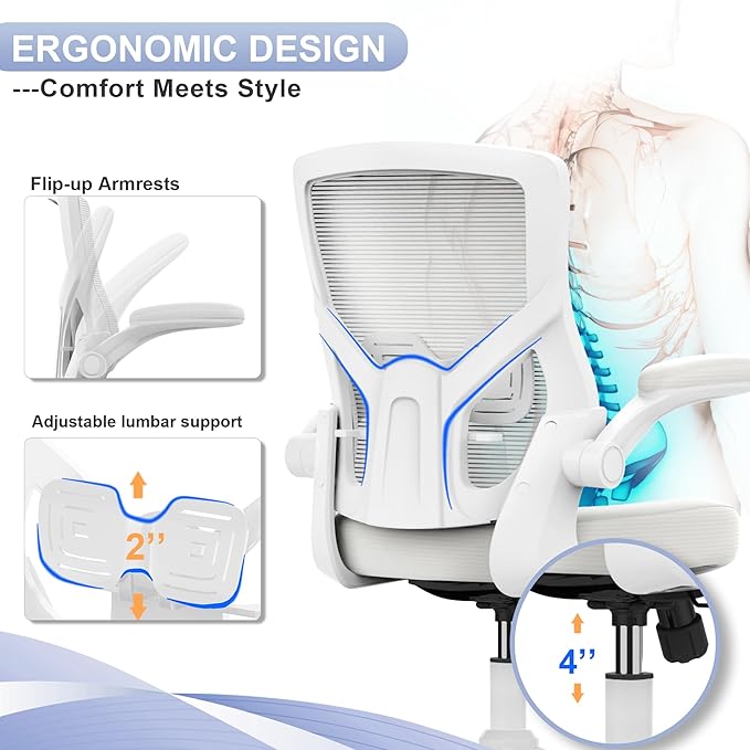 Office Chair, High Back Desk Chair Adjustable Height and Ergonomic Design Home Office Computer Chair, Executive Lumbar Support Padded Flip-up Armrest Office Chair