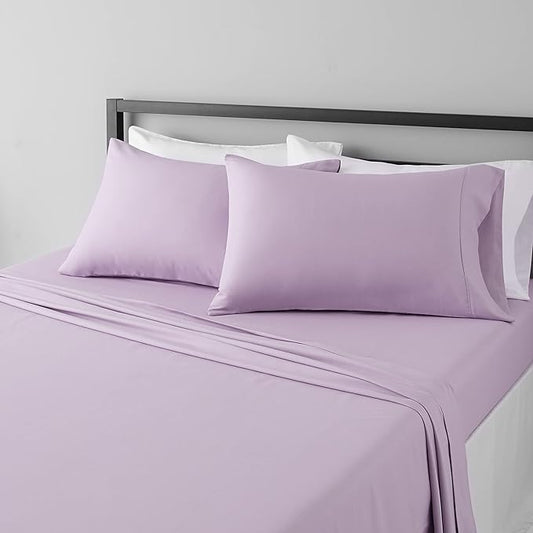Amazon Basics Lightweight Super Soft Easy Care Microfiber 4 Piece Bedsheets Set with 14-Inch Deep Pockets, Queen, Frosted Lavender, Solid AmazonBasics