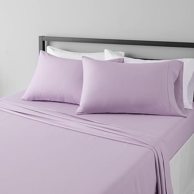 Amazon Basics Lightweight Super Soft Easy Care Wrinkle-Free Microfiber 4-Piece Bed Sheet Set with 14-Inch Deep Pockets, Full, Frosted Lavender, Solid AmazonBasics