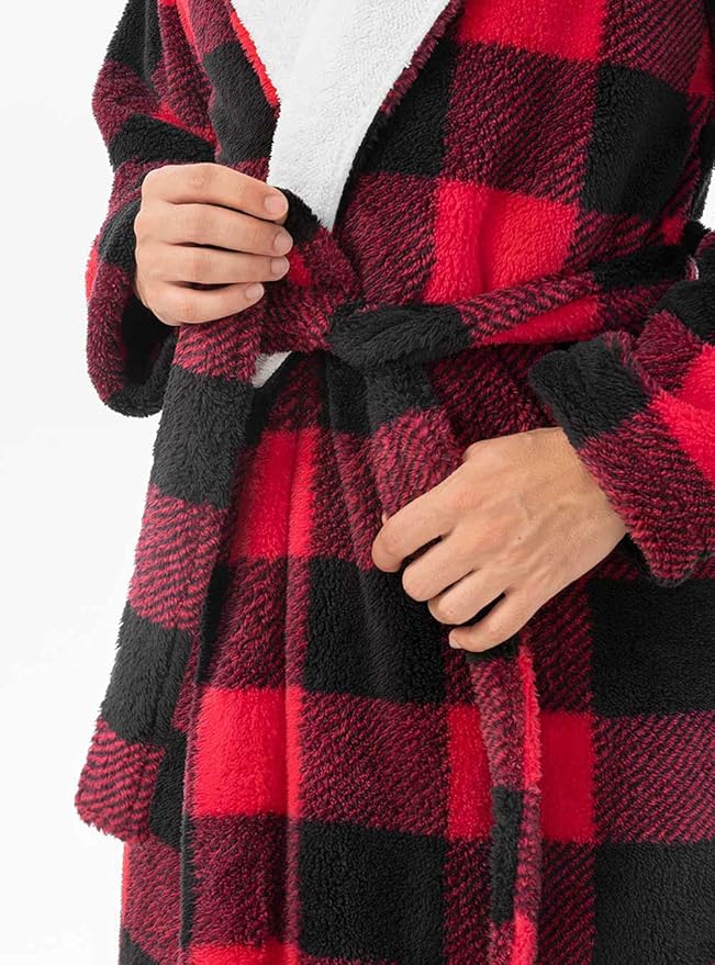 DAVID ARCHY Men's Hooded Robe Soft Coral Fleece Microfiber Bathrobe