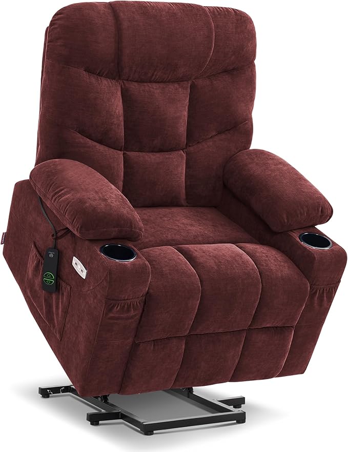 MCombo Power Lift Recliner Chair with Extended Footrest for Elderly People, Fabric 7287 (Burgundy, Medium)